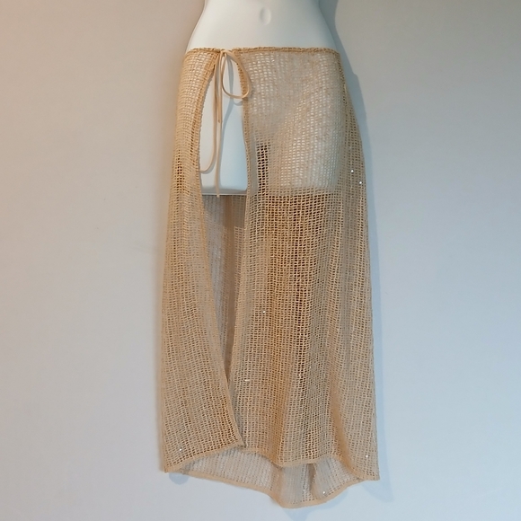Sparkly Gold Sequin Fishnet Wrap Skirt Swimsuit Cover Up Sarong - Picture 1 of 4